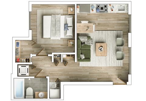 Floor plan for 1 bed, 1 bath, 810 sqft